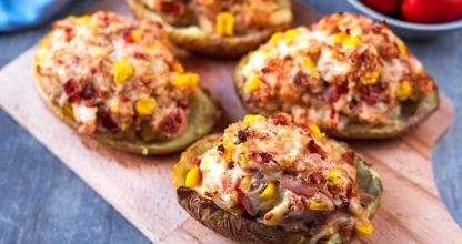 Baked potato with bacon and tuna